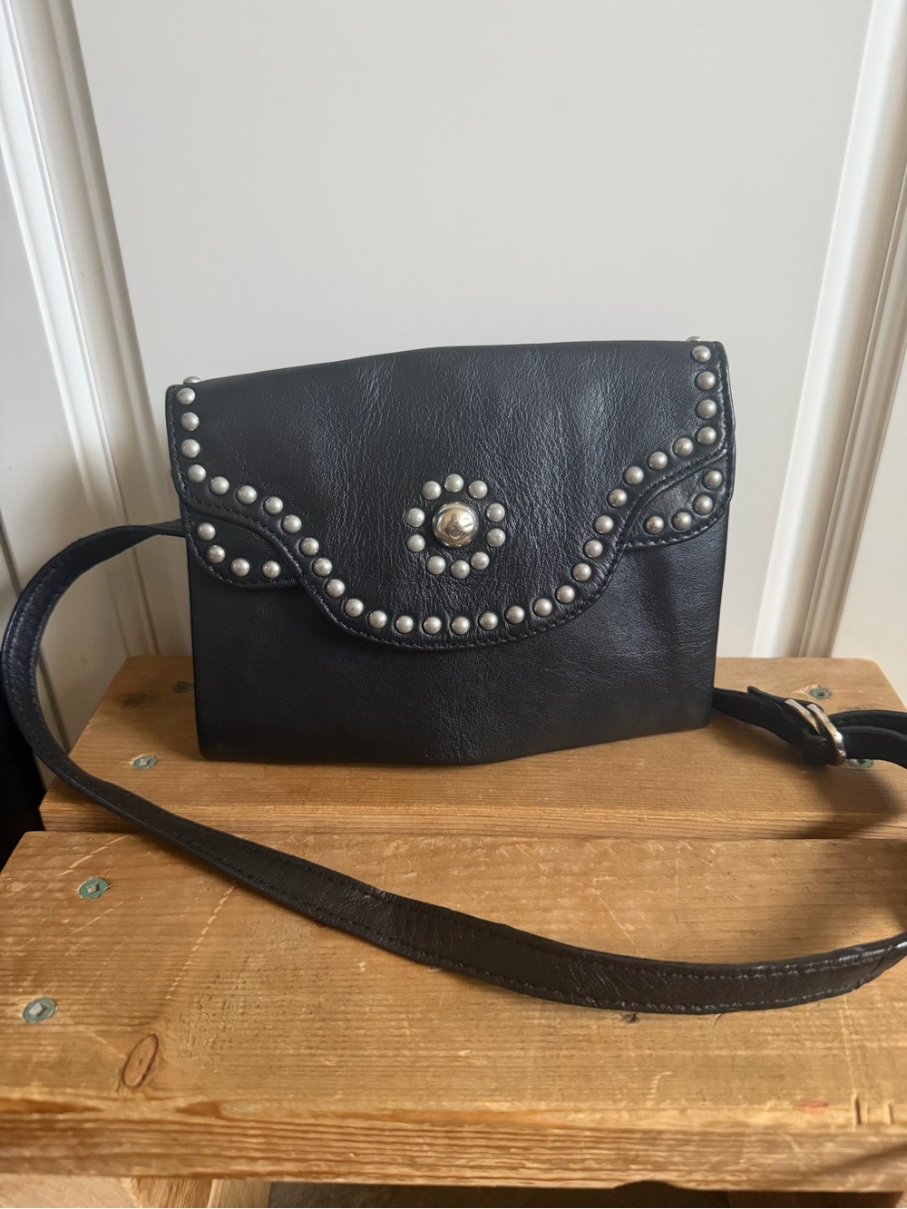 Free People Black Leather Studded Crossbody Bag